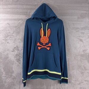 Psycho Bunny Corby Hoodie Mens Size Large Midnight Ocean Graphic Skull